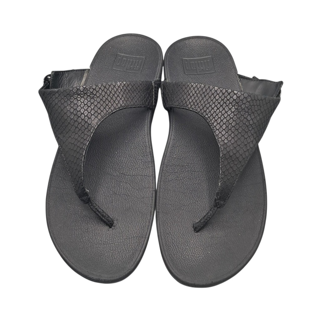 FITFLOP 'The Skinny' Black Print Thong Leather Sandals EUR 41 US 9 Comfort - Picture 2 of 9